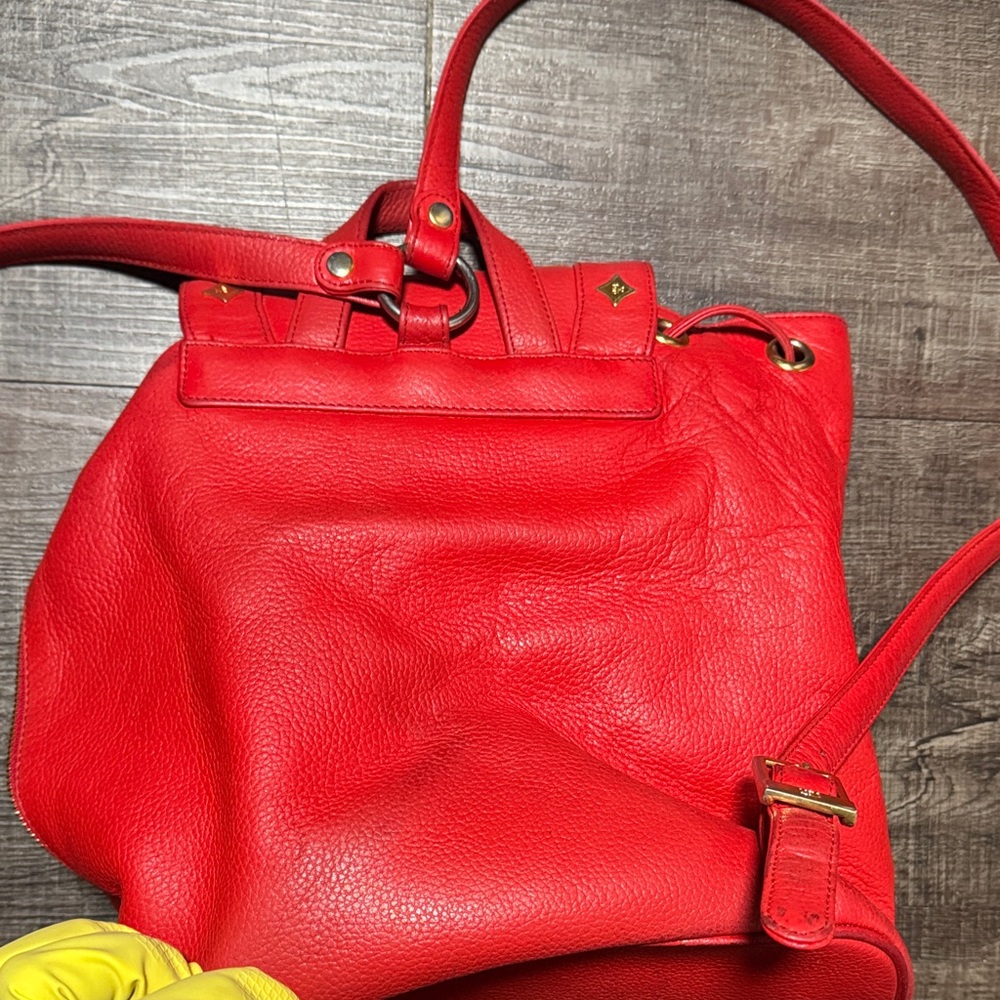 VTG MCM  Red Leather Backpack with Gold Accents - Picture 14 of 16
